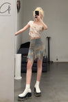 RUI segment dyeing lit low -waist short skirt RSS23KN05 dawn yellow and blue gradient